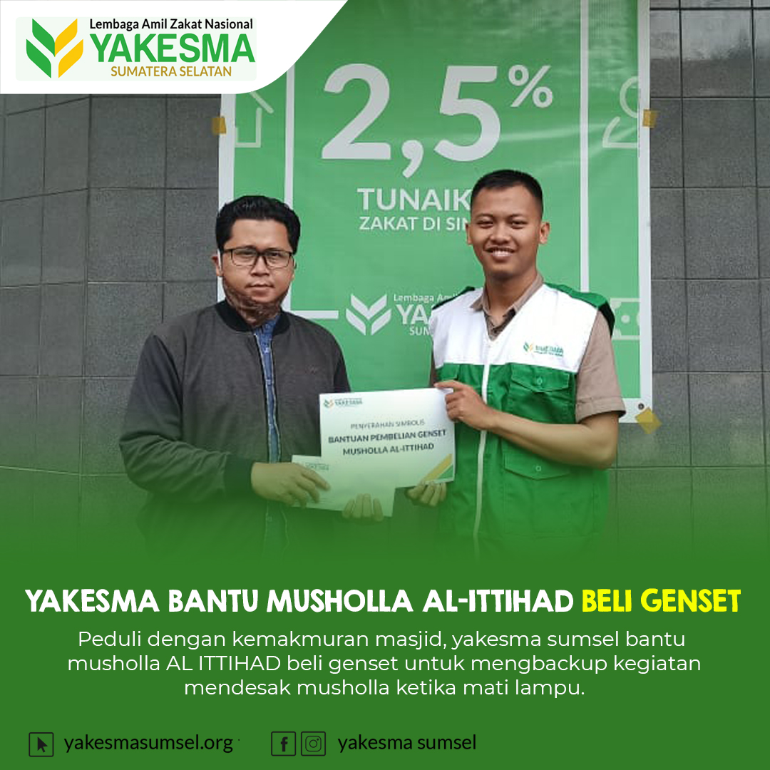 Read more about the article Yakesma Sumsel Bantu Musholla Al-Ittihad Beli Genset